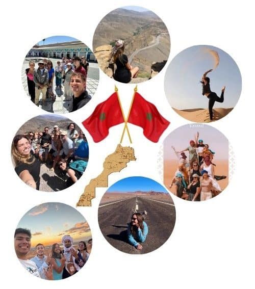 Guests enjoying Morocco private driver services – Sahara camel rides and Atlas Mountains adventures