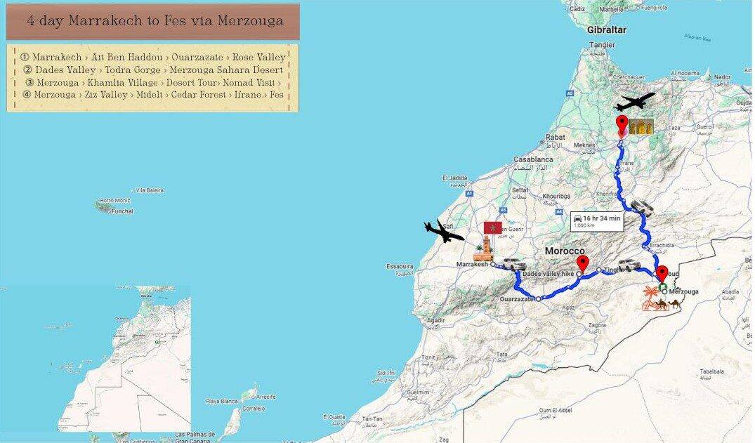 2 Days Fes to Merzouga Desert Tour Map 2 days Fes to Merzouga desert tour map
