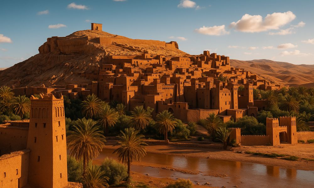 Aรฏt Benhaddou Kasbah โ UNESCO Site on the Way to Merzouga The ancient Aรฏt Benhaddou Kasbah near Ouarzazate, a UNESCO World Heritage site on the Marrakech to Merzouga desert route.