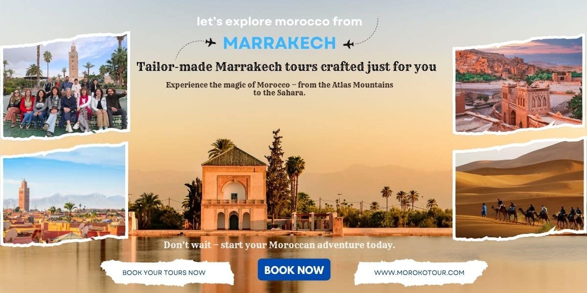 Camel caravan in the Moroccan Sahara Desert during tours from Marrakech